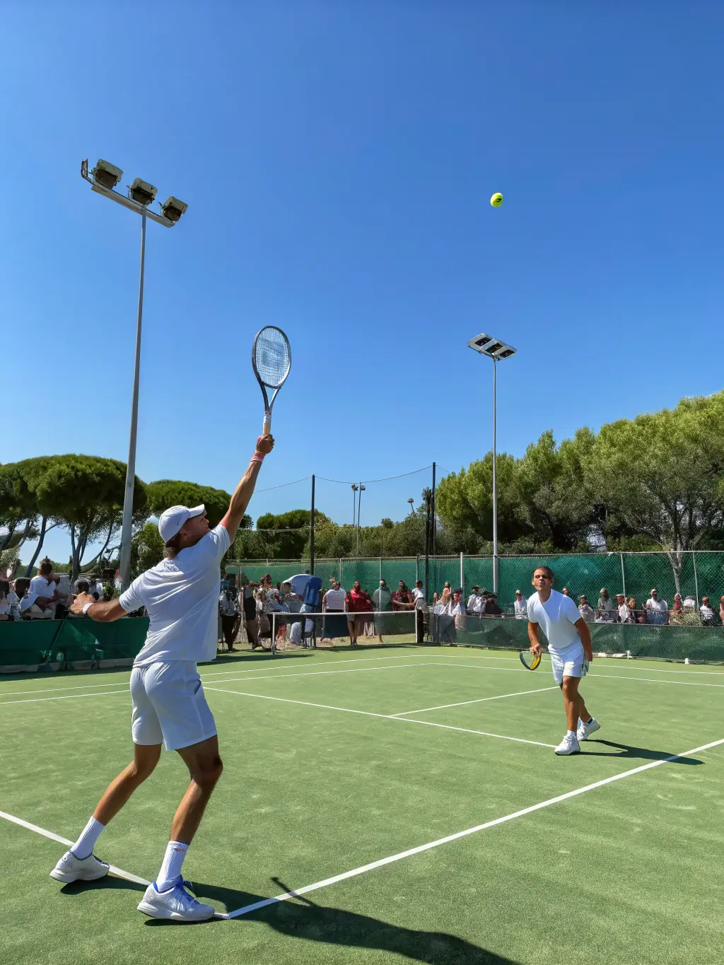 Two adult tennis players competing in a friendly match at ASSOCIATION SPORTIVE D'ORGIBET, showcasing their skills and enjoying the competitive spirit.